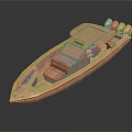 Golden Motorboat With Three Engines Seats And Modern Design Features