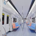 Modern Subway Carriage Interior With Blue Orange Seats And Metal Handrails
