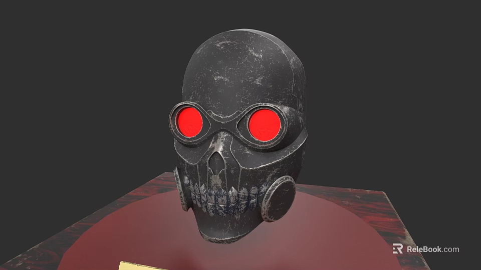 Tactical Skull Weapon Mask With Red Glowing Eyes And Black Design Features 3d model 