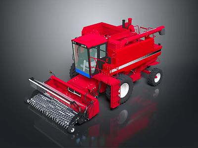 Red Modern Combine Harvester Agricultural Machinery With Large Front Cutting Platform And Cab 3d model