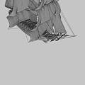 Woman Standing On A Classic Tall Ship With White Sails And Red Hull