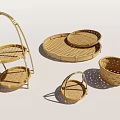 Bamboo Household Items Including Baskets Trays And Multi Tiered Shelves 3d model