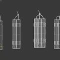 Brown and Red Dynamite Bundles with Black Straps and Fuses on Gray Background