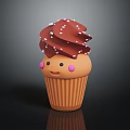 Cute Cupcake With Chocolate Frosting White Sprinkles Smiling Face And Pink Cheeks