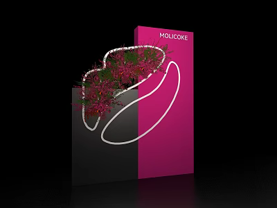 MOLUCOPE Display Structure With Black And Pink Panel White Outline Design And Red Foliage 3d model