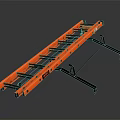 Orange Folding Ladder With Black Support Legs And Metal Rungs