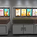 Colorful Food Posters On Metal Display Racks In Indoor Retail Space