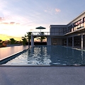 Exterior of modern pool villa with night view 3d model