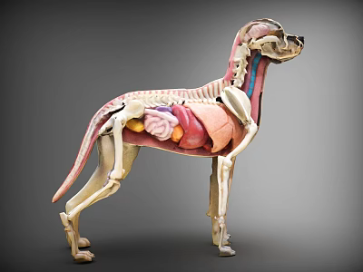 A profile of a dog's viscera, heart, liver, spleen and lung. 3d model