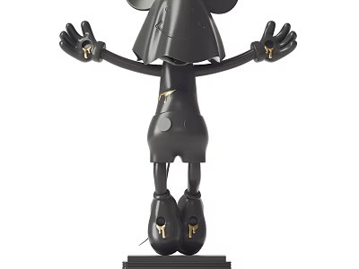 Black Character Figure With Open Hands Golden Accents Standing On Base Toy 3d model