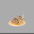 Old Firing Cannon With Wooden Wheels Flame Smoke And Cannonballs On Sand