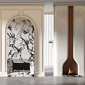 Elegant Interior With Marble Arched And Modern Fireplaces 3d model