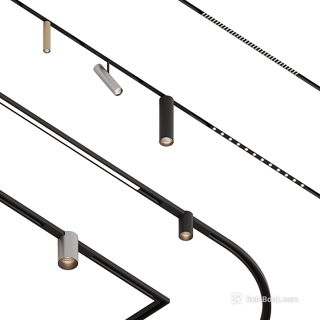 Various Style Chandeliers with Black Silver Lamp Bodies Straight Striped Poles and Round Bulbs 3d model 