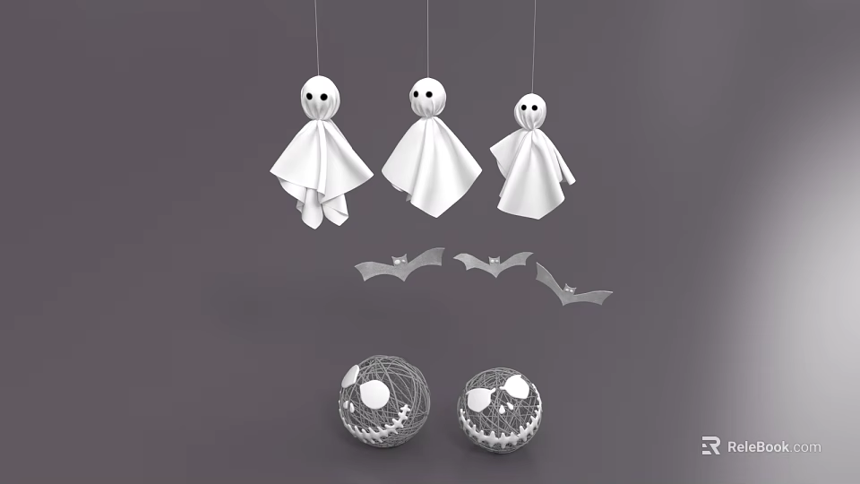 Halloween Decorative Ornament Set With Hanging Ghost Dolls Bat Decorations And Skull Spherical Ornaments 3d model 