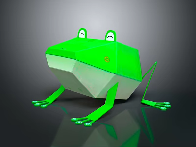 Green Frog Building Block With Polygonal Design Eyes Legs And Reflective Surface 3d model
