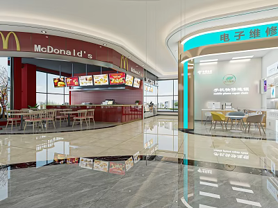 Modern McDonald's Restaurant Interior With Electronic Repair Area And Seating 3d model