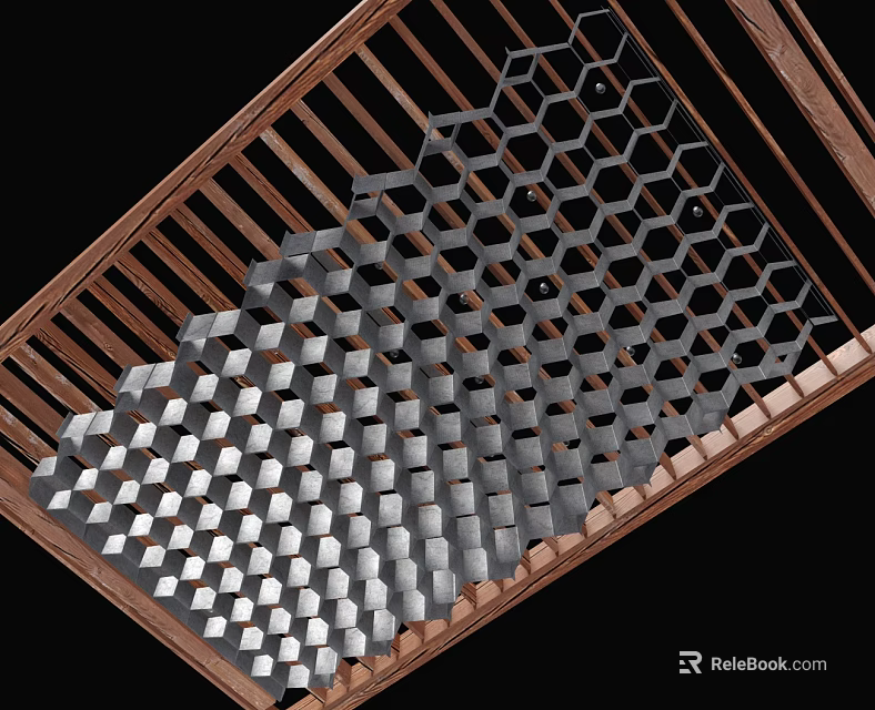 Modern Ceiling Light With Geometric Honeycomb Grid Design And Wooden Frame 3d model