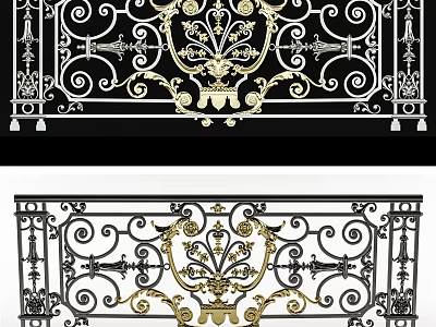 Ornate Iron Railing With Intricate Gold Black Curved Scroll Decorative Design 3d model