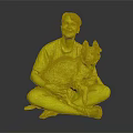 Man With Short Hair Sitting On Floor Holding Brown And White Dog In Green T-shirt