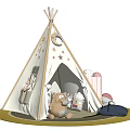 Kids Teepee Tent With Star Moon Decor And Stuffed Animals On Yellow Mat
