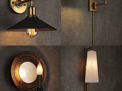 Elegant Vintage and Modern Wall Lamps with Brass Base and Unique Shade Designs 3d model