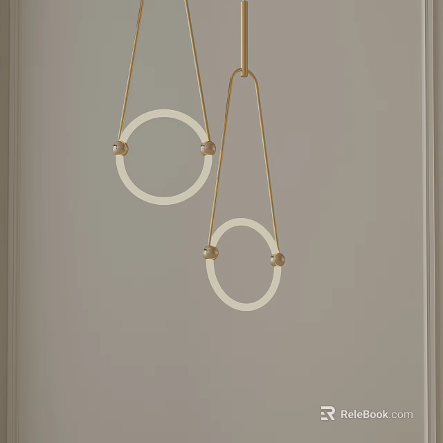 Modern Pendant Lights With Golden Frames And White Circular Shades On Ceiling 3d model 