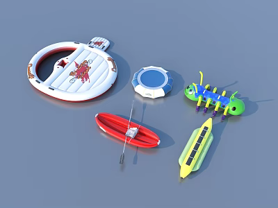Colorful Inflatable Water Toys Including Ring Kayak And Play Equipment 3d model