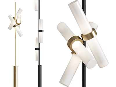 Modern Floor Lamp With Brass Cross Design Black Metal Stand And White Glass Shades 3d model
