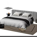 Modern Double Bed With Upholstered Headboard White Bedding Gray Throw Bedside Tables And Pendant Light 3d model