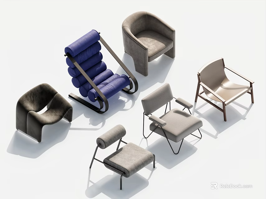 Modern Accent Chairs Featuring Various Designs Different Colors And Comfortable Styles 3d model