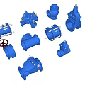 Blue Industrial Valves And Pipeline Components With Various Types And Designs