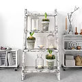 Rustic Indoor Decor With Vintage White Ladder Shelf Green Plants And Candles