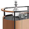 Modern Bar Cart With Wooden Cabinet Black Metal Frame And Glassware