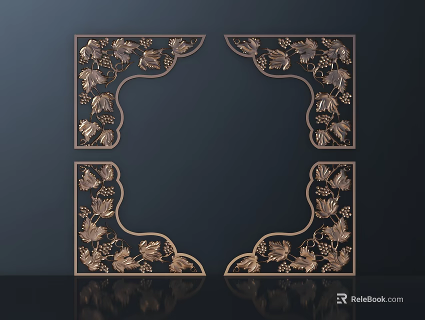Exquisite Golden Carved Grape Leaf Designs For Decorative Corner Borders 3d model