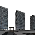 Three Modern High Rise Buildings Surrounded by Trees People and Green Landscape
