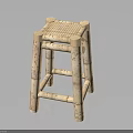 Rustic Natural Solid Wood Stool With Simple Design Four Legs And Textured Surface