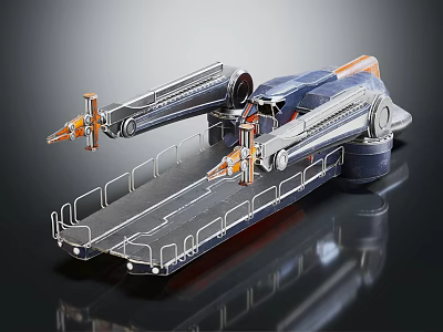 Futuristic Sci Fi Ship Design With Mechanical Arms And Platform 3d model
