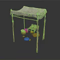 Traditional Market Stall Structure With Wooden Poles Canvas Roof And Clay Pots