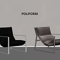 Poliform Modern Chairs With Black Leather And Brown Seats On Metal Frames