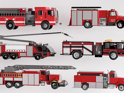 Different Red Fire Truck Models Showcasing Various Rescue Features And Designs 3d model