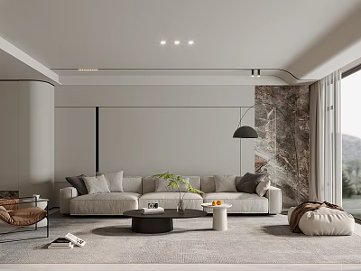 Modern Living Room Interior With Beige Sofa Coffee Table And Minimalist Wall Design 3d model