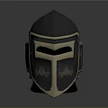 Ancient Medieval Knight Helmet With Metallic Build And Intricate Golden Decorative Carvings