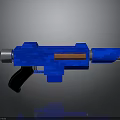 Blue Pixelated Gun 3D Render With Black Grip And Orange Central Component