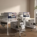 Modern Office Desk Setup With Ergonomic Chairs And Computers In Open Workspace Design 3d model