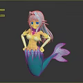 Anime Style Mermaid Game and Movie Character with Light Blue Hair Purple Eyes Green Tail