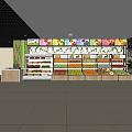 Fruit Store Interior With Shelves Full Of Fresh Fruits Colorful Billboards And Green Vine Decorations
