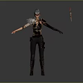 Fantasy Female Warrior in Detailed Armor with Feathered Shoulder Decoration and Sword Weapon