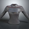 Gray Off Shoulder Long Sleeve Shirt with Collared Design 3d model