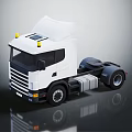 White Commercial Utility Tractor Unit with Yellow Top Warning Lights and Black Wheels