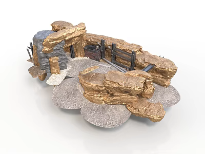 Rustic Scene Components With Stone Walls Wooden Gate And Stone Slabs 3d model